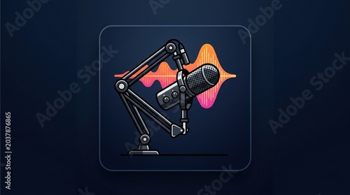 Modern Vector Microphone Icon for Podcast Branding and Audio Content
