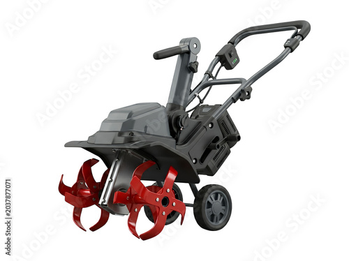 Electric garden tiller, cultivator, soil aerator, gardening tool isolated on Transparent Background