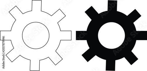 Black and white gear icons on a white background