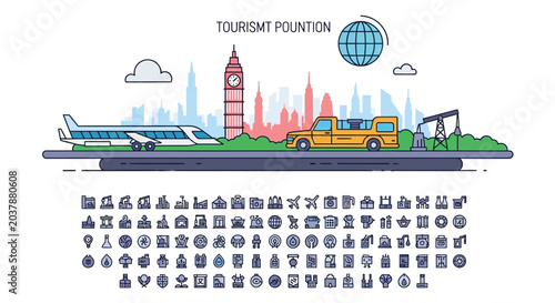 Tourism icons and travel symbols illustration.