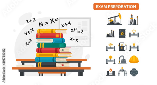 Education and learning concept with books and icons.