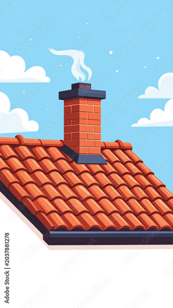 Naklejka premium Roof with orange chimney pipe.