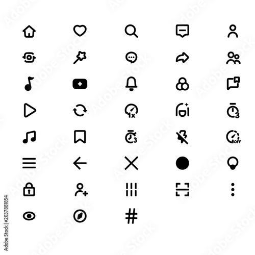 Cuadro en lienzo Compilation of universal user interface line icons featuring navigation communic