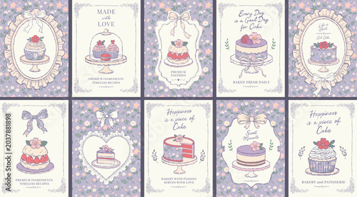 Obraz na płótnie Vintage-inspired bakery and patisserie poster collection featuring elegant cakes