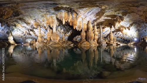 Stunning marble cave with turquoise water and swirling patterns  VR 360