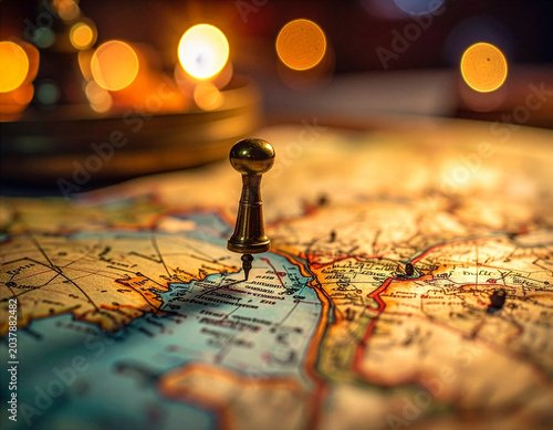 Obraz na płótnie Stara mapa i pinezka 
