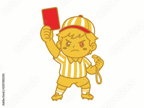 Bild auf Leinwand Cartoon soccer referee showing a red card and blowing a whistle