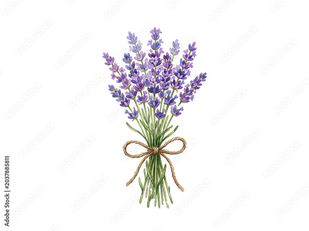 Obraz premium Lavender bouquet with twine bow isolated on transparent background