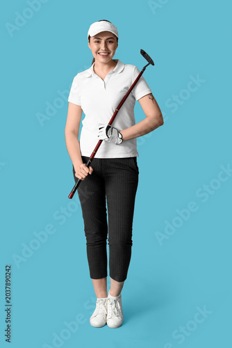 Beautiful female golfer on ...