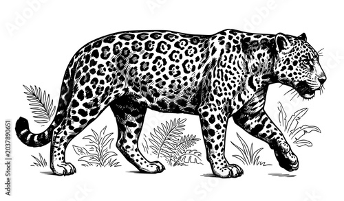Photography Detailed Leopard Wildlife Illustration with Hand Drawn Big Cat Nature Artwork an