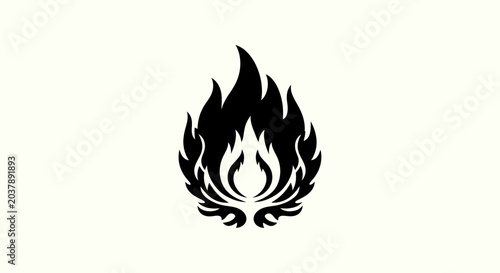 Black flame logo on white background
