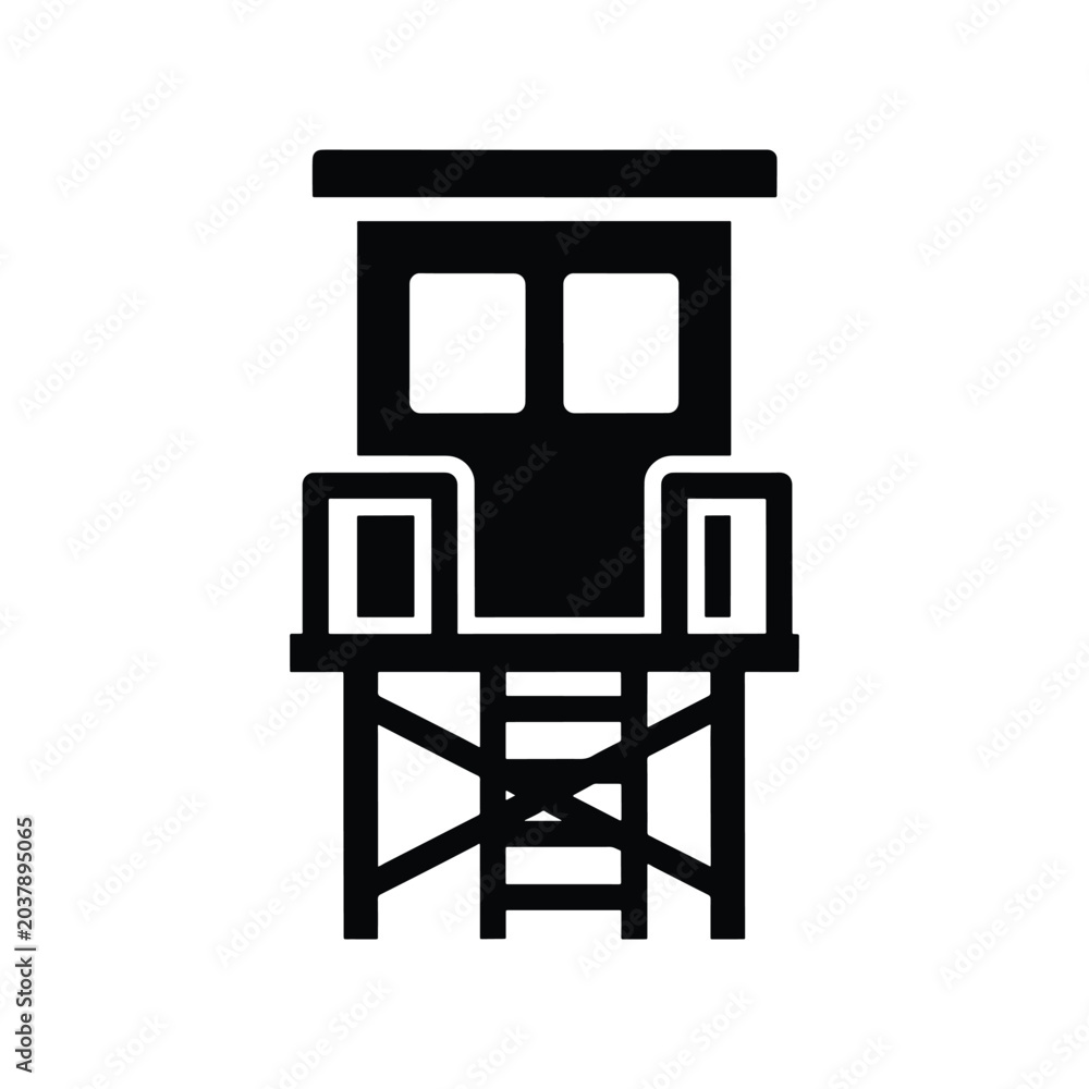 Fototapeta premium Lifeguard tower beach safety service silhouette icon