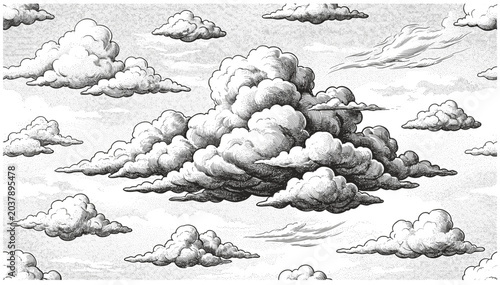 Bild auf Leinwand Cloud and cloudiness vintage sketches