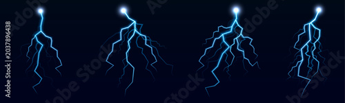 Quadro su tela Multiple lightning bolts crisscross the night sky, illuminating clouds with intense electric energy