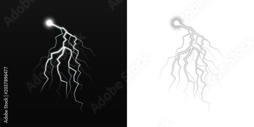 Canvas Print Bright PNG electric sparks shoot across the sky, splitting dark clouds with vivid energy