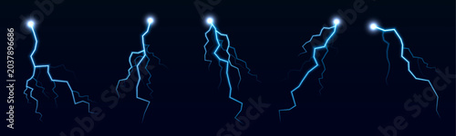 Fotografie Multiple  lightning bolts crisscross the dark sky, creating a network of electric veins