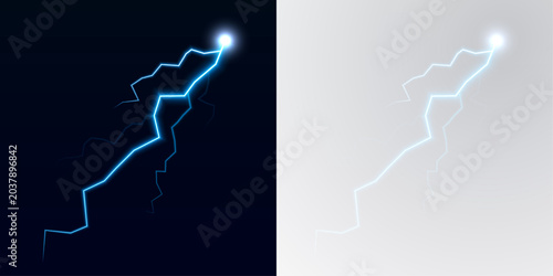 Foto A single PNG lightning bolt strikes from the clouds, casting shadows on the ground