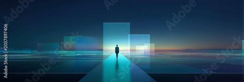 Abstract image of a door and a silhouette of a person