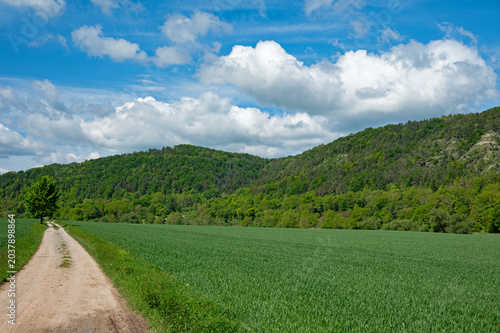 landscape in the river Werra valley near the beautiful town Creuzburg in Thuringia in Germany