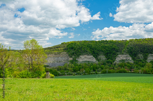 landscape in the river Werra valley near the beautiful town Creuzburg in Thuringia in Germany