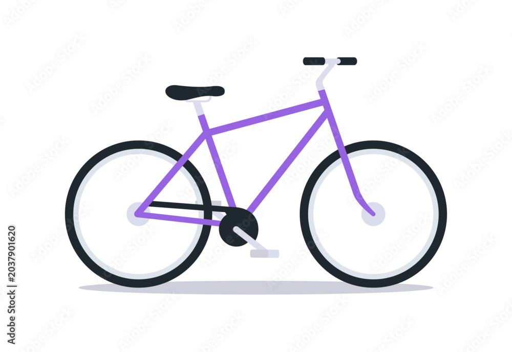 Obraz premium Bicycle, urban transport and healthy outdoor activity vehicle, eco friendly cycling and fitness concept flat vector illustration isolated on white background.