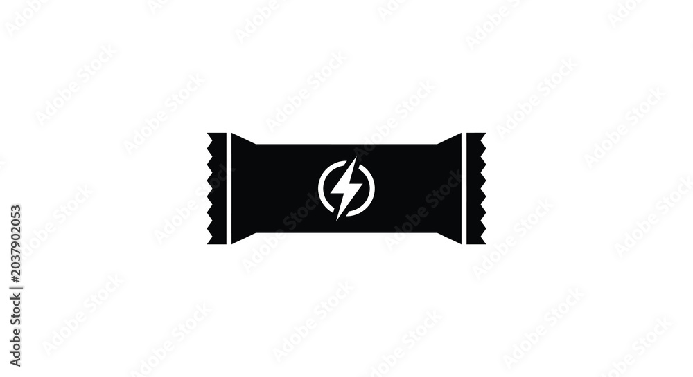 Fototapeta premium Energy bar packaging with lightning bolt symbol black silhouette
