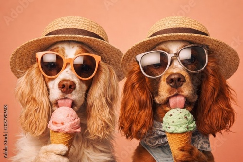 Dogs enjoying ice cream cones.