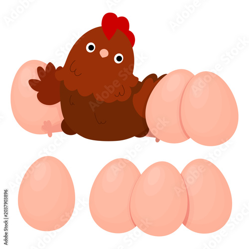 Brown Hen with Eggs Clipart Set