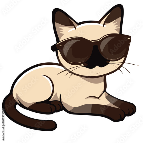 Cool tiger cat wearing sunglasses vector illustration silhouette
