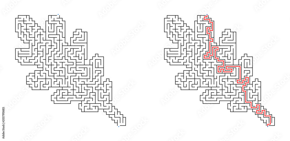 Obraz premium Oak leaf maze puzzle with solution and without