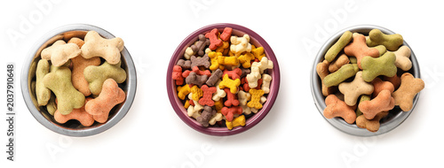 Collage of bowls with dog b...