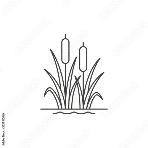 Cattail Reed Plant in Swamp Water Nature Botanical Element Editable Vector Solid Illustration