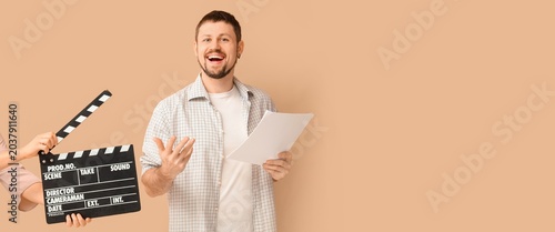 Male actor and hands with m...