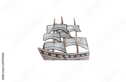 small wooden ship model isolated on white background