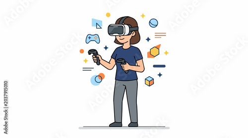 Woman Experiencing Virtual Reality with Immersive Technology.