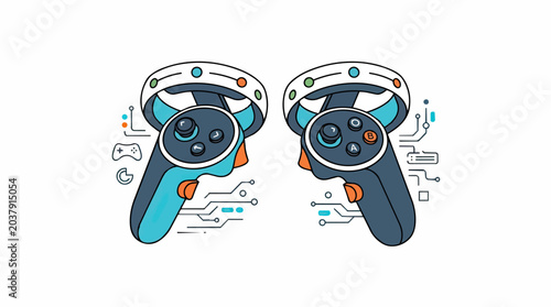 Futuristic VR Controllers with Circuitry Graphics.