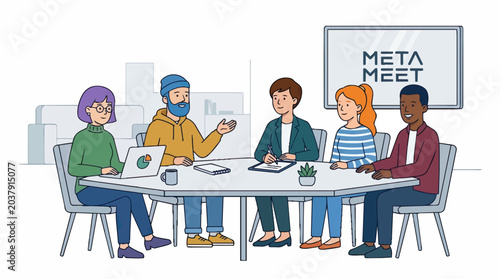 Diverse team collaborates in a modern office meeting room for a business strategy session.