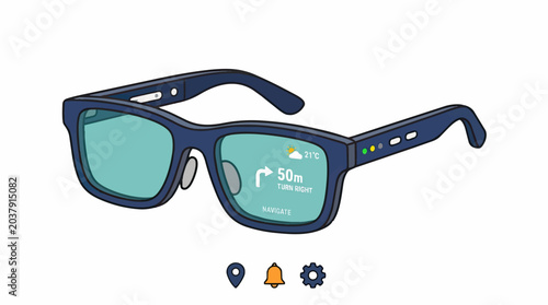 Smart Glasses Displaying Navigation and Weather Information.