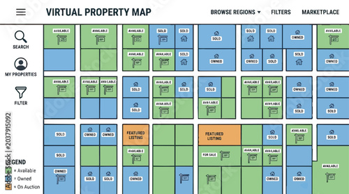 Virtual Property Map Showing Real Estate Availability and Marketplace.