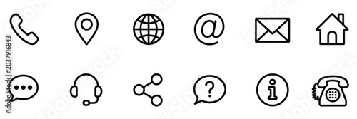 Contact us icons for website and web interface design, communication and customer support symbols, modern vector illustration