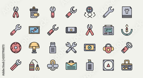Foto Set of colorful tools and instruments