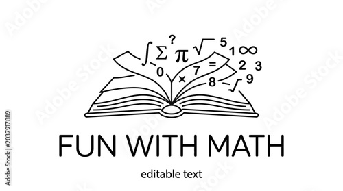 Bild auf Leinwand A line art illustration of an open book with mathematical symbols and numbers floating above the pages