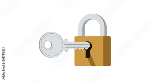 Fotografie Padlock with Key, Security Concept, Data Protection, Access Control, Safety Illu