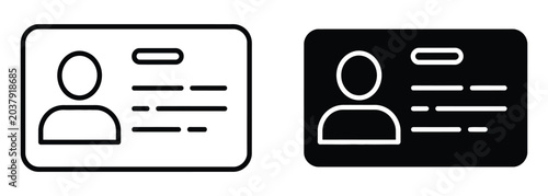 Foto ID card icon symbols on white background, professional identification vector gra