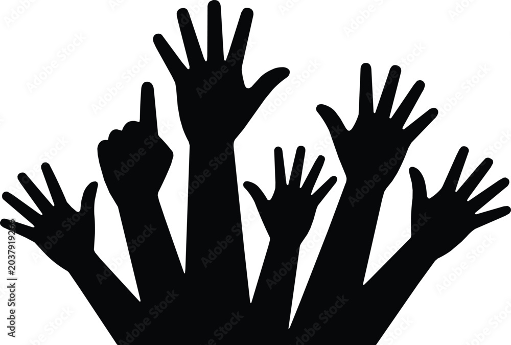 Obraz premium Raised Hands Celebration Silhouette Vector
