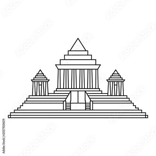 Ancient Asian temple and pyramid vector illustration with traditional architecture and cultural landmark design