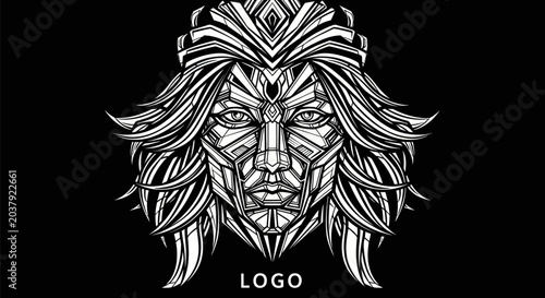 Geometric portrait design with crown