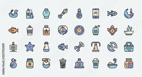 Set of various colorful icons and symbols