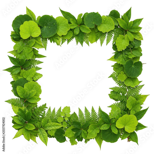A decorative wreath composed of lush green ivy leaves forming a square frame