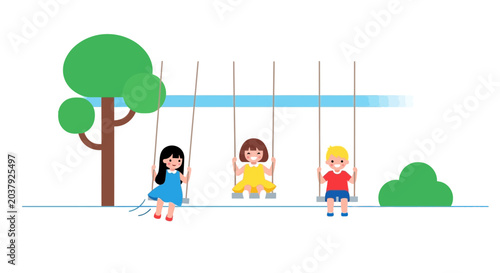 Fotografi Children swinging happily in a park, enjoying outdoor playtime and summer fun